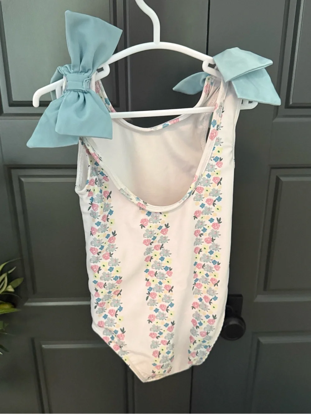 BBS Girls One-Piece Floral Swim Suit with Mint Bow Straps - 2T